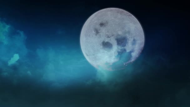 Hurlement de pleine lune avec brouillard roulant 4K Loop dispose d'une pleine lune suspendue dans le ciel avec des nuages mobiles et brouillard roulant dans une boucle 