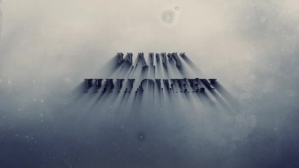 Šťastný Halloweenský Kovový Vzkaz Očima Smyčce Vyznačuje Kouřem Částicemi Plovoucími — Stock video