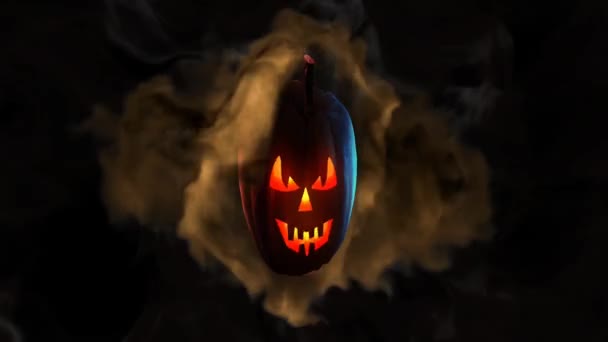 Черный Дым Тыква Счастливый Хэллоуин Петля Показывает Тыкву Вращающуюся Издалека — стоковое видео