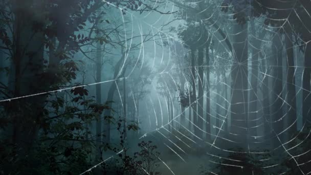 Spider Web Haunted Forest Apresenta Uma Teia Aranha Animada Primeiro — Vídeo de Stock