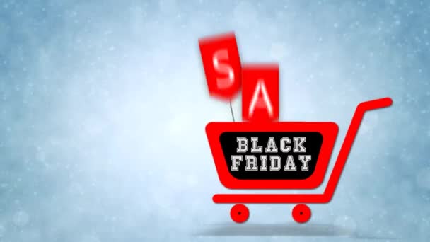 Black Friday Sale Shopping Cart Blue Particles Loop Имеет Синий — стоковое видео