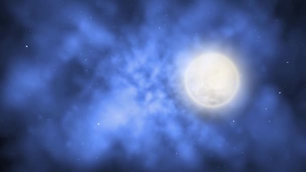 Петлю Blue Howling Moon Loop Глядач Рухається Туман Частинки Сяючого — стокове відео