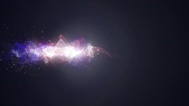 Parçacık Açığa Çıkarma ve Dağılım 4K döngüsünde kırmızı, beyaz ve mavi parçacık akışı oy kelimesini ortaya çıkarmak için gradyan bir arkaplanı geçer, bu da bir döngü içinde parçalanır.
