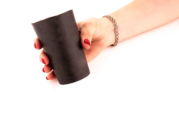 Стеклянная Бумага Черная Руке Женщины — стоковое фото