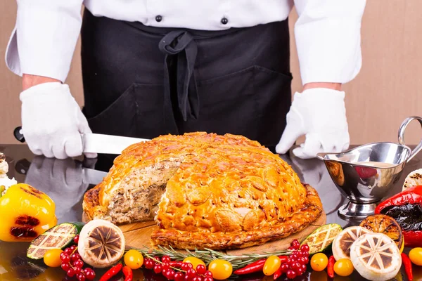 Champiñones Carne Diferentes Grados Horno Pastelería Con Bayas Champiñones — Foto de Stock