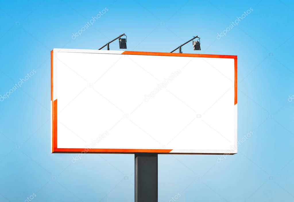 Blank horizontal billboard against a blue sky. Background for mock-up.