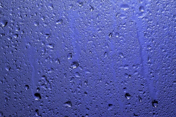 Rainy Window Drops Glass Lilac Back Light — Stock Photo, Image