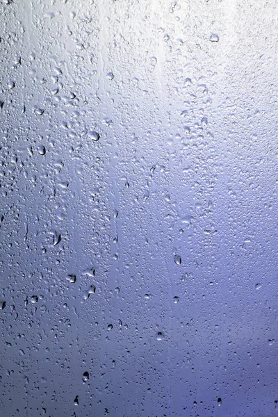 Rainy Window Drops Glass Lilac Back Light — Stock Photo, Image