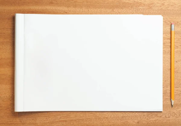 Empty Sheet Sketchbook Album Drawing Wooden Background — Stock Photo, Image
