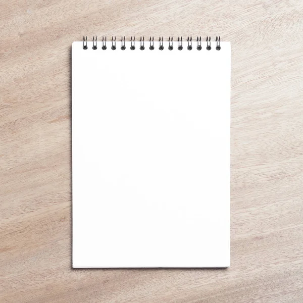 Business Essentials Bovenaanzicht Van Spiraal Blanco Notebook Houten Bureau Achtergrond — Stockfoto