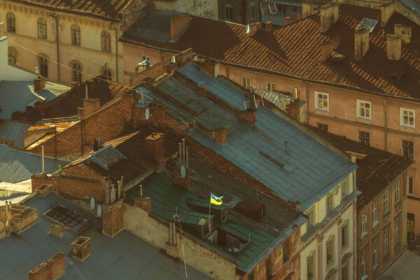 Lviv roof at sunset. Ukraine. European travel photo
