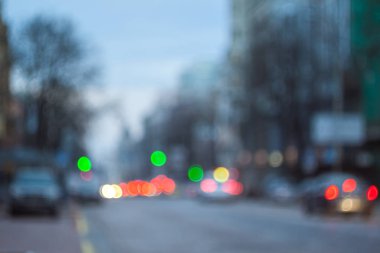 Bulanık ışıklar. Akşam şehir bokeh. Ufuk cityscape