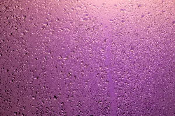 Rainy Window Drops Glass Pink Back Light — Stock Photo, Image