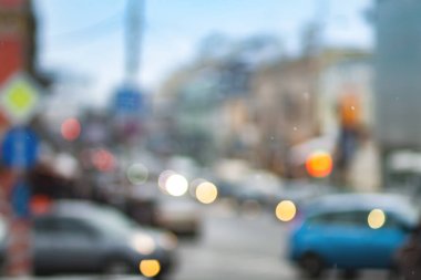 Kış bulanıklık. Arka plan bulanık fotoğraf. Cityscape bokeh