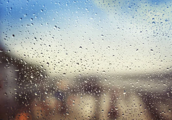 Raindrops Glass Blurry Backdrop Rainy Traffic View Wet Window — Stock Photo, Image