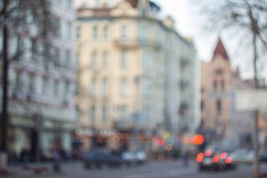 Gece şehir bokeh. Arka plan bulanık. Ufuk cityscape. Nazik bokeh