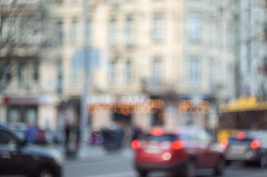 Gece şehir bokeh. Arka plan bulanık. Ufuk cityscape. Nazik bokeh