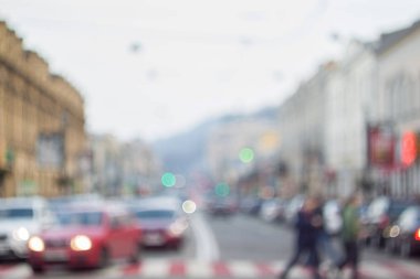 Gece şehir bokeh. Arka plan bulanık. Ufuk cityscape. Nazik bokeh