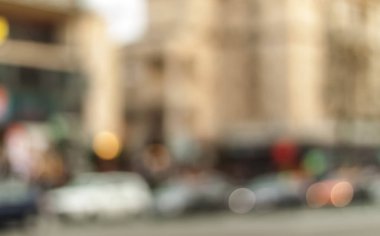 Bahar bulanık şehir. Ufuk cityscape arka plan. Bulanık mimari arka plan