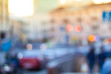 Güzel gün batımı şehir bokeh. Arka plan bulanık fotoğraf.