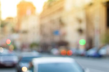 Güzel gün batımı şehir bokeh. Arka plan bulanık fotoğraf.