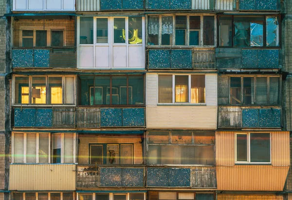 Balkony Starym Domu Prefabrykowanych Panelu Kijów Ukraina — Zdjęcie stockowe