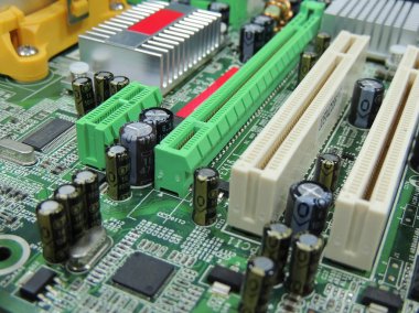 PCI yuvaları ve bileşenleri bilgisayar anakart telif ücretsiz fotoğraf stok