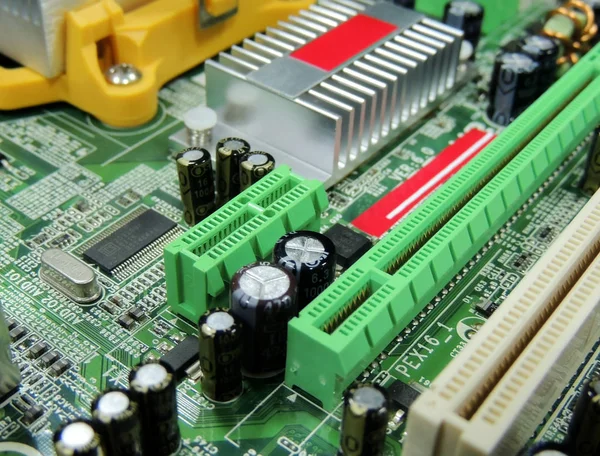 Computer electronic board with radio components detailed stock image