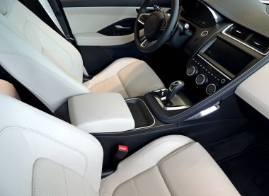 Ön koltuklar, pano ve denetimler panel deri araba iç üstten görünüm 
