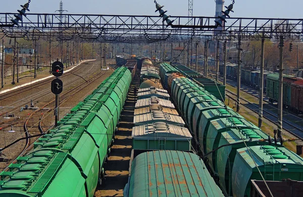 Goederentreinen Gevarieerde Boxcars Top View — Stockfoto