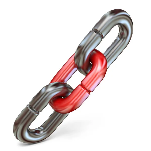 Red Chain Link Connect Two Metal Chain Links Rendering Illustration — Stock Photo, Image