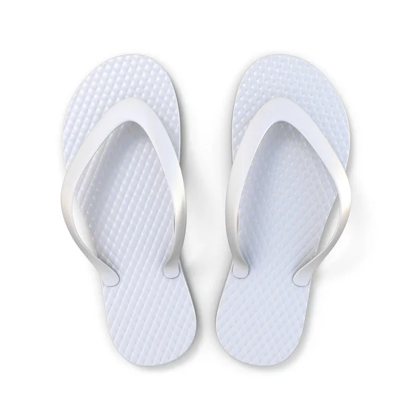 Weiße Flip Flops Von Oben Der Darstellung Isoliert Auf Weißem — Stockfoto