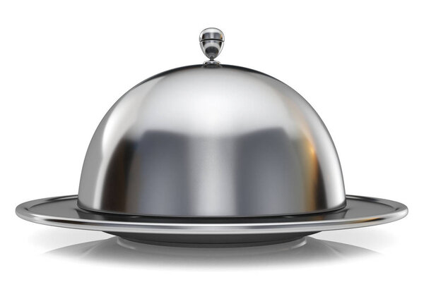 Metal restaurant cloche 3D rendering illustration isolated on white background