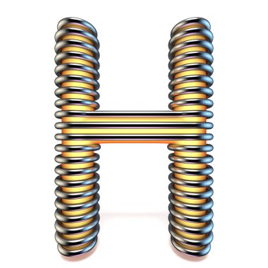 Turuncu sarı H mektupta metal kafes 3d render illüstrasyon izole beyaz arka plan üzerinde
