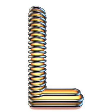 Metal kafes 3d render illüstrasyon izole beyaz arka plan üzerinde turuncu sarı mektup L