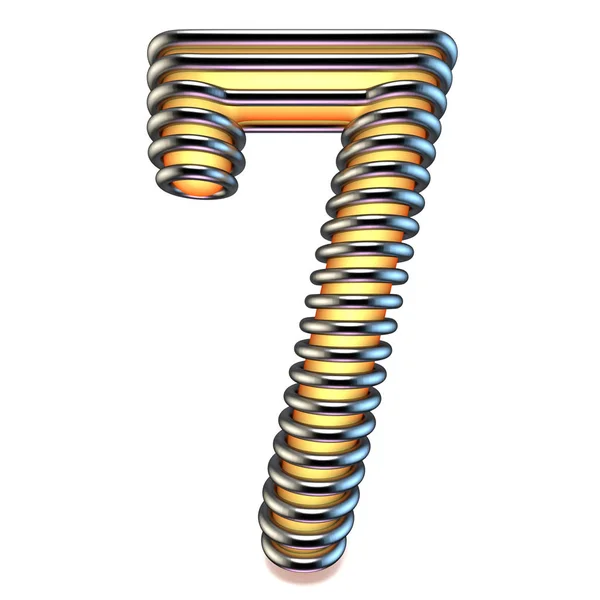 Oranje Geel Nummer Zeven Metalen Kooi Render Illustratie Geïsoleerd Witte — Stockfoto