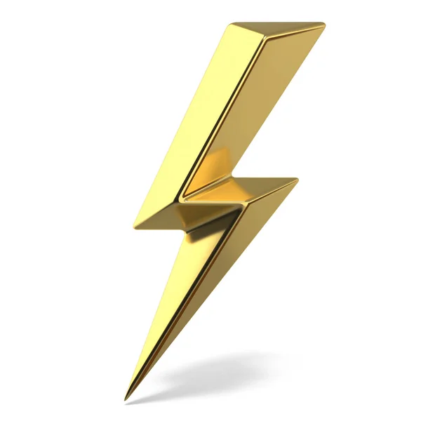 黄金の雷のダブル シンボルの つの側面シャープ レンダリング イラスト白背景に分離 — ストック写真