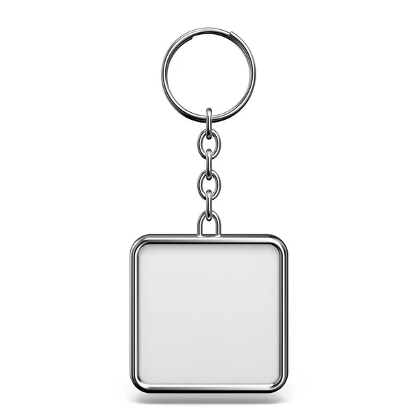 キー正方形 レンダリング図の白い背景で隔離のためのリングで空白の金属小物 — ストック写真