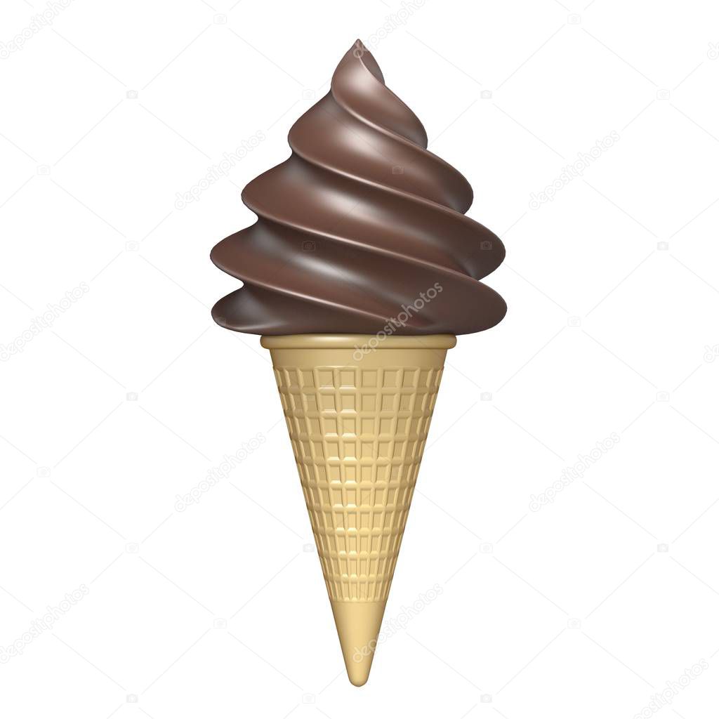 Soft serve chocolate ice cream 3D rendering illustration isolated on white background