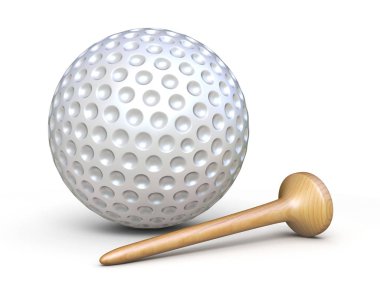 Ahşap tee 3d render illüstrasyon izole beyaz arka plan üzerinde Golf topuyla