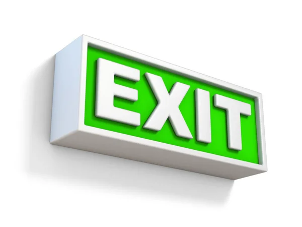 Señal Verde Exit Pared Blanca Ilustración Representación Aislada Sobre Fondo — Foto de Stock