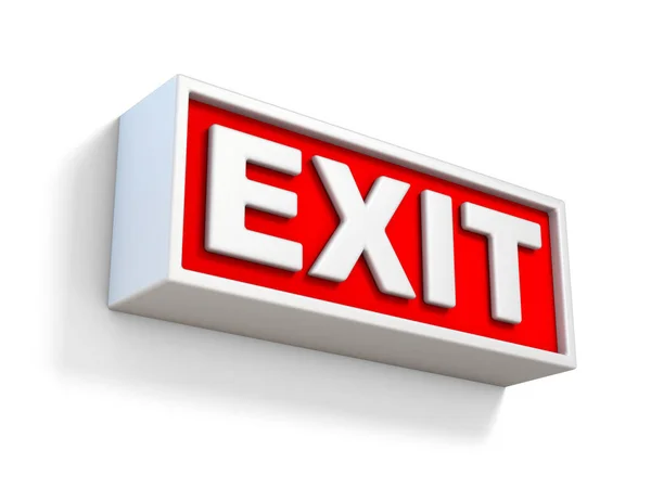 Röda Exit Tecken Vit Vägg Rendering Illustration Isolerade Vit Bakgrund — Stockfoto