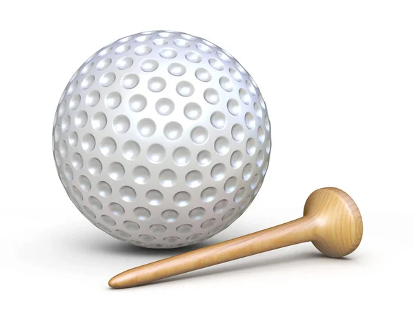 Golfball Mit Hölzernem Abschlag Darstellung Isoliert Auf Weißem Hintergrund — Stockfoto