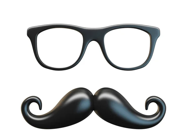 Schwarzer Schnurrbart Und Brille Darstellung Isoliert Auf Weißem Hintergrund — Stockfoto
