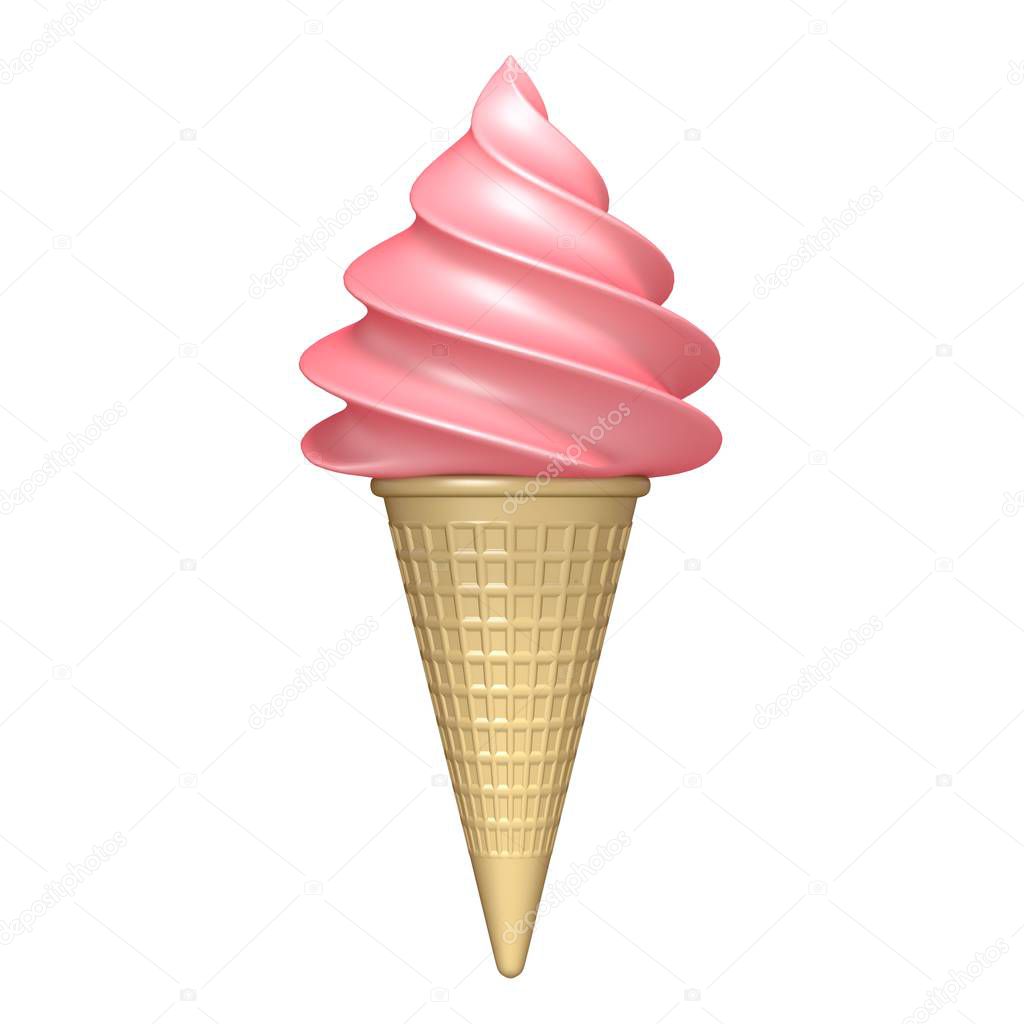 Soft serve pink ice cream 3D rendering illustration isolated on white background