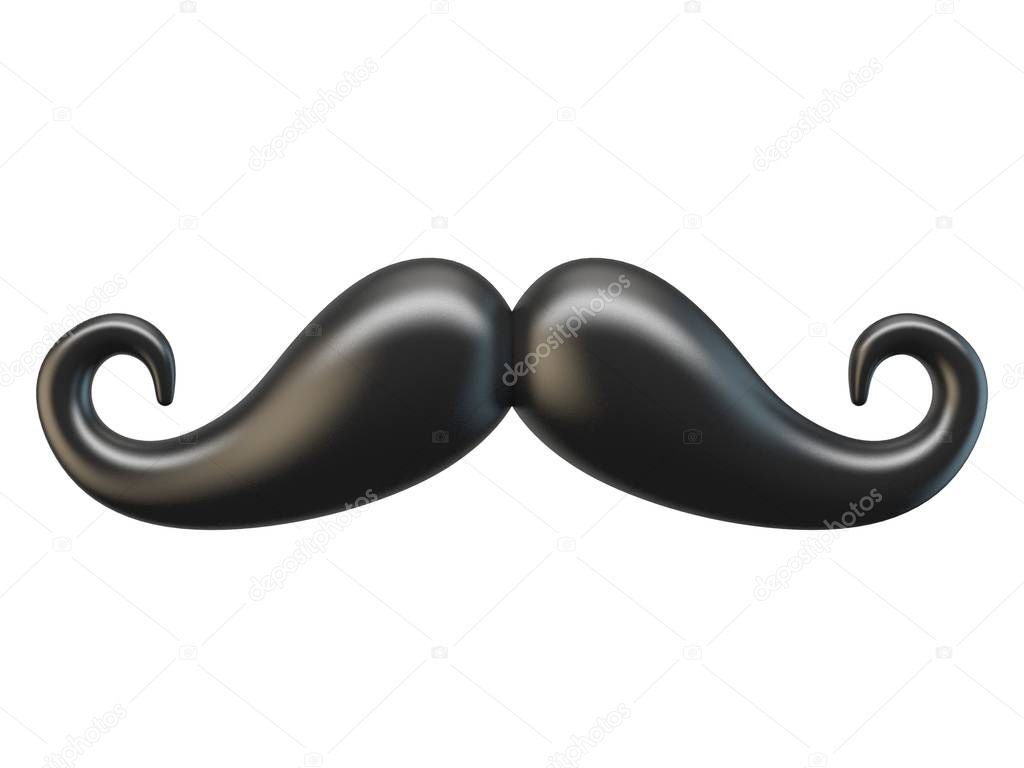 Black mustache 3D rendering illustration isolated on white background