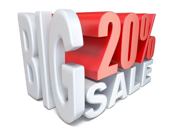White Red Big Sale Sign Percent Render Illustration Isolated White — Stock Photo, Image