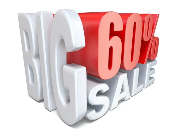 White Red Big Sale Sign Percent Render Illustration Isolated White — Stock Photo, Image