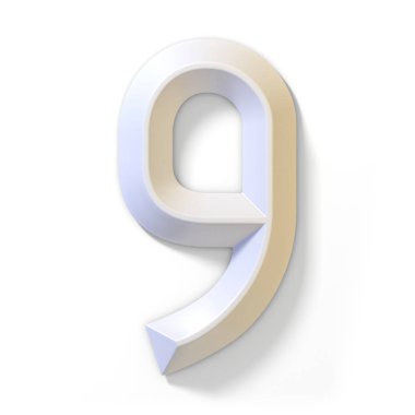 Beyaz arka plan üzerinde boyutlu yazı tipi sayısı 9 dokuz 3d render illüstrasyon izole beyaz