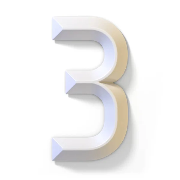 白色尺寸字体编号3三3D 渲染插图在白色背景上隔离 — 图库照片
